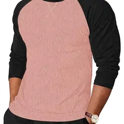 TARAINYA Herren Langarm T-Shirt Rundhals Basic in Rosa und Schwarz, 3XL