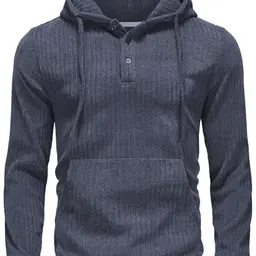 YuKaiChen Herren Hoodie Langarm mit Henley Ausschnitt Größe M Dunkles Graublau