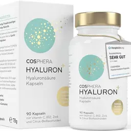 Hyaluronsäure Kapseln 500 mg - 90 vegane Kapseln für 3 Monate - Mit Zink für gesunde Haut und Knochen
