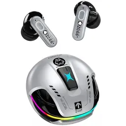 ZOMBIES CAT Bluetooth-Kopfhörer kabellos mit Noise Cancelling, RGB-Licht, Tiefen Bässe, In Ear Für Android & iOS, Silber