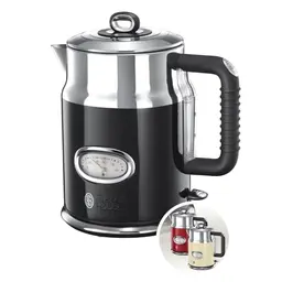 Russell Hobbs Wasserkocher Retro Schwarz & Edelstahl, 1,7L, Schnellkochfunktion, Temperaturanzeige
