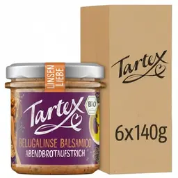 Tartex Bio Brotaufstrich Herzhaft - Veganer Belugalinien Balsamico - 6 Gläser im Vorteilspack - Ideal für Brot oder Dip - 810 g