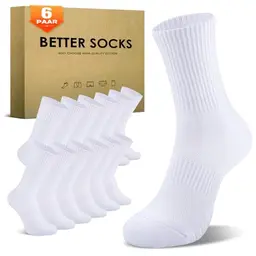 TUUHAW Damen Socken 39-42 - 6 Paar Tennissocken und Sportsocken für Damen in Weiß