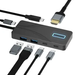 SABRENT USB C Hub 5-Port - 2x USB-A, 2x USB-C, 4K HDMI, 80W Power Delivery, Aluminium Dockingstation