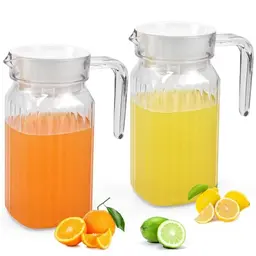 ADERTOS 2 Stück Wasserkrug 600ml - Transparente Kunststoff Karaffe mit Deckel und Griff für Getränke