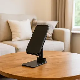 Verstellbarer, faltbarer Handy-Ständer für Schreibtisch, Smartphone-Halterung, tragbares Büro-Zubehör – Schwarz