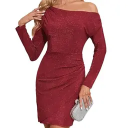 Kate Kasin Damen Cocktail Kleid Schulterfrei Mini Kleid Burgunderrot