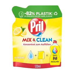 PRIL Mix & Clean Zitrus Konzentrat (120 ml) - Handgeschirrspülmittel, höchste Fettlösekraft, 82% weniger Plastik