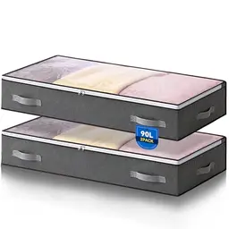 AIOR 2er Set Unterbettkommode 90L mit Sichtfenster, Faltbare Kleideraufbewahrung, 100x50x18cm