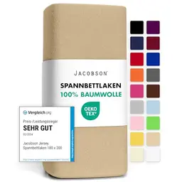 Jacobson Spannbettlaken aus Baumwolle (180x200 cm, Beige)