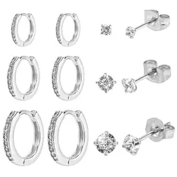 6 Paar Ohrringe Silber 925 Set für Damen, Ohrstecker und Creolen, hypoallergen, klein für mehrere Ohrlöcher