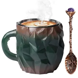 Mineralkristall Kaffee Becher 330ml mit Löffel - Natürliche Kaffeetasse für Milchtee (Grün)