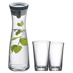 WMF Basic Wasserkaraffe Set 1l mit 2 Gläsern 250ml, Glaskaraffe mit Silikondeckel