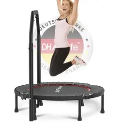 DH FitLife Klappbares Indoor Trampolin Ø102cm | Mini Trampolin mit verstellbarem Handgriff | Tragkraft 150 KG
