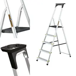 DRABEST PRO Serie 5-stufige Klappleiter aus Alu - Trittleiter mit Ablage, belastbar bis 150 kg