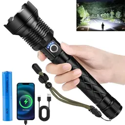 SIDARK LED Taschenlampe Aufladbar, 500000 Lumen, 5 Modi, Wasserdicht IPX7, Ideal für Camping und Notfälle