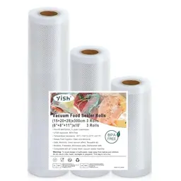 YISH Vakuumierbeutel 3 Rollen BPA-frei, 15/20/28x300cm, Mehrweg, Stark, Reißfest für Vakuumierer und Sous Vide