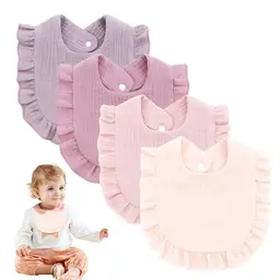 Satiskid Baby LätzchenSet (4 Stück) mit Rüschen, Weiches Baumwoll-Spucktuch, Verstellbar, Rosa & Lila