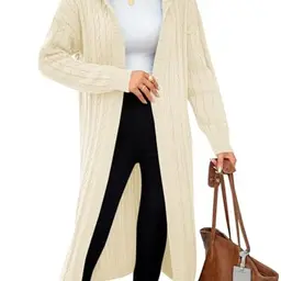 Fisoew Damen Strickjacke Lang mit Kapuze Oversized Cardigan Weiß, Größe L