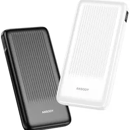 ANSODY Power Bank 10000mAh - 2 Stück, Kompakte Externe Akkus für iPhone & iPad (Schwarz/Weiß)