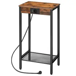 HOOBRO Beistelltisch mit Ladestation, Telefontisch für Wohnzimmer und Schlafzimmer, Vintagebraun und Schwarz
