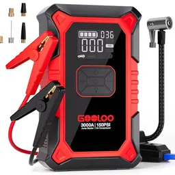GOOLOO A3 Starthilfe Powerbank mit Kompressor, 3000A Starter für 12V Fahrzeuge, Tragbare Auto Starthilfe mit LED