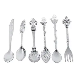 Retro Zink Legierung Besteckset: Kaffee- und Teelöffel, Gabeln in Royal Silber