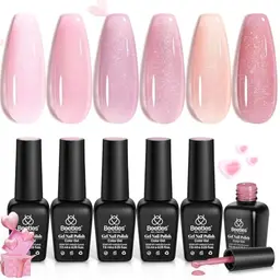 Beetles UV Nagellack Set - Romantisches Rosa & Glitzer, 6 Farben für Nageldesign, Geschenkidee für Frauen