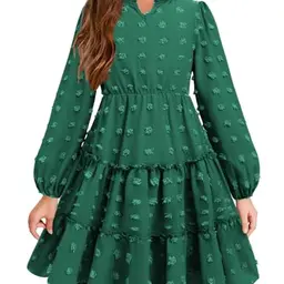Arshiner Mädchen Langarmkleid V-Ausschnitt A-Linie Festlich Grün 110/5-6 Jahre