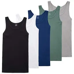 TUUHAW Herren Unterhemd Tank Top 5er Pack, Feinripp, Atmungsaktiv, Einfarbig, Schwarz, Weiß, Grau, Marine, Olive, XXL