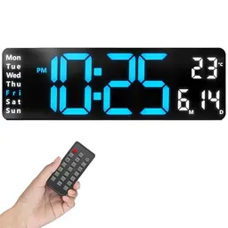 Opis Clock 1 XL Blau/Weiß: Digitale Wanduhr mit Temperaturanzeige und leuchtenden LEDs