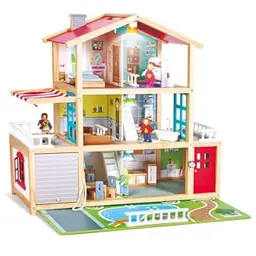 Hape Puppen-Villa Holz mit 10 Zimmern, kreatives Rollenspiel, inklusive Möbel, für Kinder ab 3 Jahren