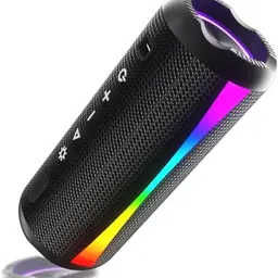 Bluetooth Lautsprecher mit RGB-Lichtern, 20h Akku, IP7 wasserdicht, Freisprechfunktion, kraftvoller Bass, für Outdoor und Sport, Schwarz