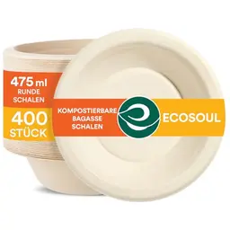 ECO SOUL 100% kompostierbare Suppenschalen 16 oz – 400 Stück | umweltfreundlich & mikrowellengeeignet
