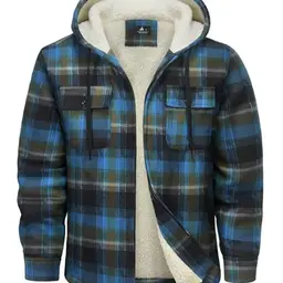SwissWell Herren Flanelljacke mit Zipper und Fleece-Futter - Kariertes Holzfällerhemd für den Winter (Blau Schwarz, M)