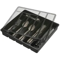 Vunanvu Besteckkasten mit Deckel – Staubdichte Besteckbox für 6 Fächer, 32x30x5.4cm, Schwarz