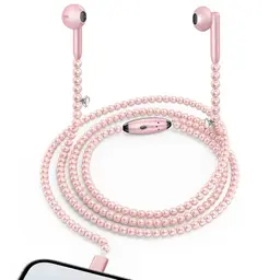 Coolden In-Ear Kopfhörer für iPhone - Rosa Perlen mit Mikrofon und Lautstärkeregler