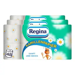 Regina Kamillenpapier 48 Rollen - 3 x 16 Einzelpackungen, sanft und zuverlässig mit Kamille