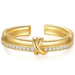 RANKEEF Goldring für Damen - Verstellbarer 14K vergoldeter Ring mit Zirkonia - Wasserfest