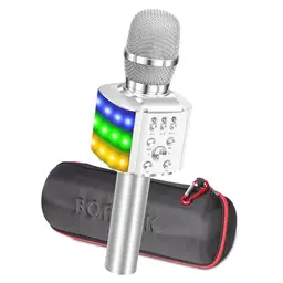 BONAOK Tragbares 4 in 1 Karaoke Mikrofon mit Lautsprecher für Kinder, Bluetooth für Android/iOS (Q36 Silber)
