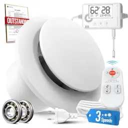 SBONNI Badlüfter 3 Stufen mit Feuchtigkeits- und Temperatursensor, Timer, Fernbedienung, 100mm, leise, leistungsstark