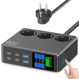 CKCN Steckdosenleiste 6-Port mit USB C und LED Anzeige, 1.2M Verlängerungskabel, Schwarz
