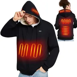 Beheizbarer Hoodie für Herren und Damen mit 10000 mAh Akku, 3 Temperaturstufen, 6 Heizzonen