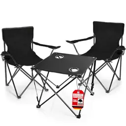 BigDean 2er Set Campingstühle & Tisch – Faltbar in Schwarz mit Getränkehalter & Tragetasche für Camping & Festival