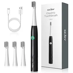 Sejoy Elektrische Zahnbürste, wiederaufladbar mit 4 Bürstenköpfen & 3 Modi, inkl. Smart Timer, schwarz