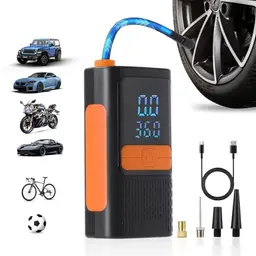 BPMIO Tragbare Elektrische Luftpumpe 12V mit LED Licht & LCD Display, USB-C Aufladung für Auto, Motorrad, Fahrrad und Ball