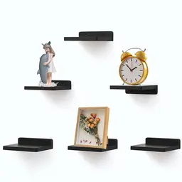 NIUBEST Kleines schwebendes Regal aus rustikalem Holz, 12,7 x 15,2 cm, Wandregal für Schlafzimmer, Wohnzimmer, Küche, Bad, schwarz