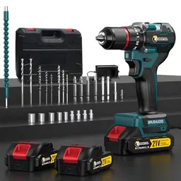 Bürstenloser 21V Akkuschrauber Set mit 2x2.5Ah Akku und Ladegerät, 35 Drehmomentstufen, Tragetasche