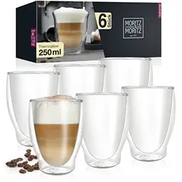 Moritz & Moritz Barista Milano 6er Set Cappuccino Gläser – Doppelwandig, Spülmaschinengeeignet