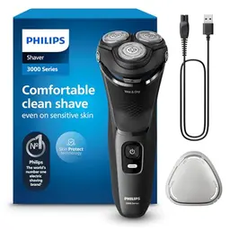 Philips Shaver Series 3000 – Elektrischer Nass- und Trockenrasierer für Männer, kabellos mit Bartschneider, Anthrazit